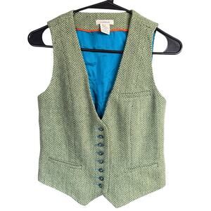Sundance Wool Blend Vest Women's Herringbone Tweed XS Green Academia Preppy Prep